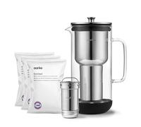 Aarke Purifier, Water Filter Jug in Glass and Stainless Steel (2.4L/10 Cups) + 3-Pack Enriched Filter Refill Bags