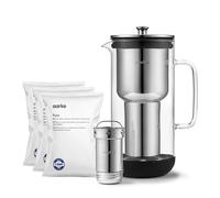 Aarke Purifier, Water Filter Jug in Glass and Stainless Steel (2.4L/10 Cups) + 3-Pack Pure Filter Refill Bags