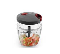 AARNAV Grey Manual Pull String Chopper Handy Chopper with 6 Blades for Chopping Vegetables, Fruits, Onions, Garlic, Meat - Curved Stainless Steel Removable Blades, Hand Manual Food Processor 900ml