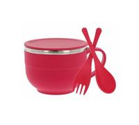 AARNAV Large Soup Bowl Stainless Steel Noodle & Soup Bowl with Lid, Handle, Spoon and Fork, Bowl for Pasta, Soup, Rice, Noodles, Maggie Food Container for Use in Kitchen, School, Office 500 ML