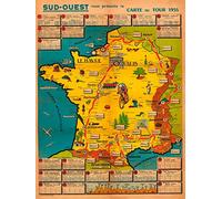 AAROENLYS Metal Sign 1955 Tour De France Map Special Edition Bicycle Cycling Wall Art Coffee Tin Signs Vintage Kitchen Wall Decor 8x12 Inch Glossy Blue and Green Decorative Sign