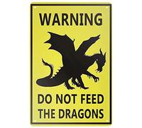 AAROENLYS Retro Tin Sign Warning Do Not Feed The Dragons Metal Sign Wall Art Plaque Poster for Home Bar Pub 8 X12IN