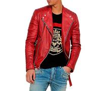Aaron Craft Red Men's Lambskin Leather Biker Jacket Small