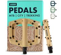 AARON - Dirt Plastic Pedals Industrial Ball Bearings - Non-Slip with Top Grip and Flat Design - Platform Pedals for Dirt Bikes, E-bikes, Mountain Bikes (MTB) & Trekking Bikes and many more - Sand