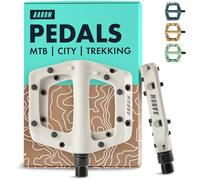 AARON - Dirt Plastic Pedals Industrial Ball Bearings - Non-Slip with Top Grip and Flat Design - Platform Pedals for Dirt Bikes, E-bikes, Mountain Bikes (MTB) & Trekking Bikes and many more - White