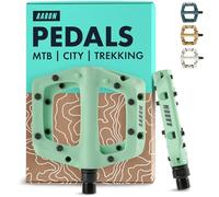 AARON - Dirt Plastic Pedals Industrial Ball Bearings - Non-Slip with Top Grip and Flat Design - Platform Pedals for Dirt Bikes, E-bikes, Mountain Bikes (MTB) & Trekking Bikes and many more - Mint