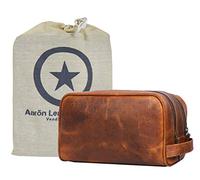 Aaron Leather Goods Leather Toiletry Bag for Men and Women Brown 10.5 Inch (Caramel)