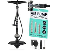 AARON - Sport One Bike Floor Pump with Pressure Gauge - Presta Schrader- High-Pressure Bike Pump Incl. Ball Attachment - Tyre pump for E-bike, Mountain Bike, Road Bike - Grey