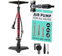 AARON - Sport One Bike Floor Pump with Pressure Gauge - Suitable for all Valves - High-Pressure Bike Pumps Incl. Ball Attachment - Pump for E-bike, Mountain Bike, Road Bike (Red)
