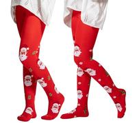 Aaronano 2 Pairs Girls Christmas Tights with Christmas Element Print Pattern Set Cotton Footed Leggings for Baby Girls Christmas(Snowflakes+Leaf,M)