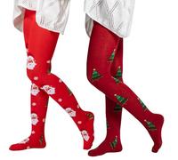 Aaronano 2 Pairs Girls Christmas Tights with Christmas Element Print Pattern Set Cotton Footed Leggings for Baby Girls Christmas(Snowflakes+Tree,M)