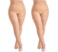 Aaronano 2 Pairs Plus Size Tummy Control Top Tights Women High-Waist Shaper Tights Natural Nude 3XL-4XL