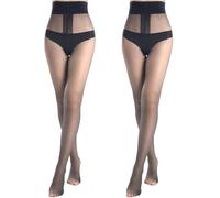 Aaronano 2 Pairs Tear-Resistant Tights for Women Indestructible High Waist Transparent Tights 10D T-Crotch Tights Reinforced Toe