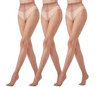 Aaronano 3 Pairs Women’s 20 Denier T Band Tights Sheer to Waist Tights Soft Summer Pantyhose with Reinforcement Brown L-XL