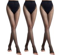 Aaronano 3 Pairs Women's Toeless Tights Ultra Thin Sheer Pantyhose Open Toe Butterfly Crotch 20D Black L-XL