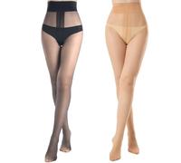 Aaronano Rip Resistant Tights for Women 2 Pairs Indestructible High Waist Sheer Tights 10D T-Crotch Pantyhose Nude/Black S-M