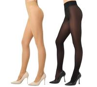 Aaronano Rip Resistant Tights Women Indestructible High-waisted Pantyhose | 2 Pairs Ladder Rresistant Semi-transparent Tights Elastic T-Crotch Black Nude S-XL