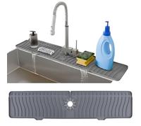 AAROO 24 Inch Longer Faucet Mat for Kitchen Sink, Silicone Sink Faucet Mat Splash Guard 5° Slope Premium Kitchen Sink Splash Faucet Guard, Fast Self-Draining Mat (Grey)