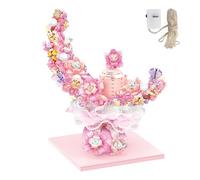 Aartner Flowers Moon Building Sets for Adults, 1516 PCS Artificial Flower Building Blocks, Stuffable Paper Strips with Ambient Lights, Valentine's Day Gifts for Her Wife