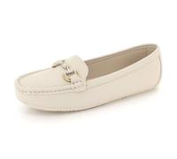AARZ LONDON Women' Soft PU Loafers Elegant Slip-On Moccasins with Gold Bit Detail Comfortable Work & Casual Wear Ladies Office Off White Shoes Size 3 UK 36 EU