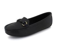 AARZ LONDON Women' Soft PU Loafers Elegant Slip-On Moccasins with Gold Bit Detail Comfortable Work & Casual Wear Ladies Office Black Shoes Size 6 UK 39 EU