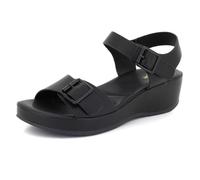 AARZ LONDON Womens Buckle Strap Wedge Sandals Comfortable Slip-On Adjustable Summer Casual Everyday Holiday Ladies Black Shoes Size 4 UK 37 EU