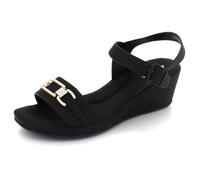 AARZ LONDON Womens Comfortable Casual Decorative Diamante Metallic Buckle Closure Ladies Wedge Heel Sandals Black Shoes Size 4 UK 37 EU