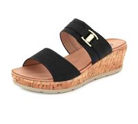 AARZ LONDON Womens Cork Wedge Heel Sandals Buckle Strap Comfortable Open Toe Summer Holiday Casual Everyday Ladies Lightweight Black Shoes Size 8 UK 41 EU