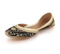 AARZ LONDON Womens Designer Embroidered Ladies Jutti Khussa Traditional Handcrafted Mojari Punjabi Mojari Wedding Party Black Shoes Size 7 UK 40 EU