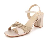 AARZ LONDON Womens Diamante Ankle Strap Block Heel Sandals Square Toe Evening Wedding Party Bridal Prom Ladies Gold Shoes Size 5 UK 38 EU