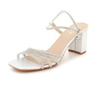 AARZ LONDON Womens Diamante Block Heel Sandals Elegant Square Toe Ankle Strap Evening Wedding Party Bridal Prom Ladies Sparkly Silver Shoes Size 4 UK 37 EU