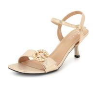 AARZ LONDON Womens Diamante Buckle Kitten Heel Sandals Square Toe Ankle Strap Evening Wedding Party Bridal Prom Ladies Shoes Gold Size 5 UK 38 EU