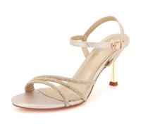 AARZ LONDON Womens Diamante Stiletto Heel Sandals Square Toe Ankle Strap Evening Wedding Party Bridal Prom Ladies Sparkly Gold Shoes Size 4 UK 37 EU