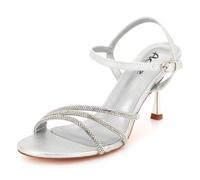 AARZ LONDON Womens Diamante Stiletto Heel Sandals Square Toe Ankle Strap Evening Wedding Party Bridal Prom Ladies Sparkly Silver Shoes Size 5 UK 38 EU
