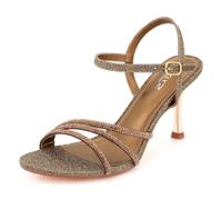 AARZ LONDON Womens Diamante Stiletto Heel Sandals Square Toe Ankle Strap Evening Wedding Party Bridal Prom Ladies Sparkly Bronze Shoes Size 4 UK 37 EU