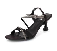 AARZ LONDON Womens Diamante Stiletto Heel Sandals Square Toe Ankle Strap Evening Wedding Party Prom Bridal Ladies Sparkly Black Shoes Size 5 UK 38 EU