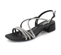 AARZ LONDON Womens Diamante Strappy Block Heel Sandals Square Toe Slingback Evening Wedding Party Prom Ladies Sparkly Black Shoes Size 4 UK 37 EU
