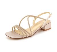 AARZ LONDON Womens Diamante Strappy Block Heel Sandals Square Toe Slingback Evening Wedding Party Prom Ladies Sparkly Gold Shoes Size 4 UK 37 EU
