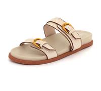 AARZ LONDON Womens Double Buckle Slide Sandals Elegant Comfort Slip-On Wedge Heel Lightweight Adjustable Straps Casual Summer Holiday Ladies Beige Shoes Size 4 UK 37 EU