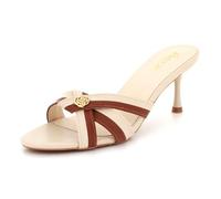 AARZ LONDON Womens Elegant Slip-On High Heel Sandals Criss-Cross Straps Mules Evening Wedding Party Prom Summer Ladies Beige Shoes Size 3 UK 36 EU