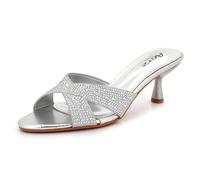 AARZ LONDON Womens Glitter Criss Cross Heeled Mules Sandals Elegant Slip-On Sparkling Diamante Evening Wedding Party Prom Ladies Shoes Size