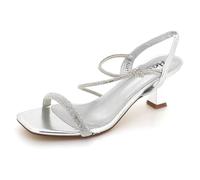 AARZ LONDON Womens Glitter Strappy High Heeled Sandals Square Toe Evening Wedding Party Prom Ladies Diamante Silver Shoes Size 5 UK 38 EU