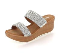 AARZ LONDON Womens Glitter Wedge Heel Sandals Dual Strap Slip-On Platform Evening Wedding Party Prom Ladies Silver Shoes Size 3 UK 36 EU