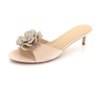 AARZ LONDON Womens Patent Mule Heels Diamante Flower Elegant Kitten Heels for Evening Wedding Party Prom Ladies Comfort Gold Shoes Size 3 UK 36 EU