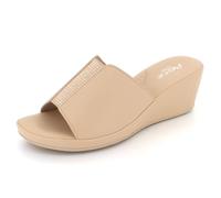 AARZ LONDON Womens Stylish Wedge Slide Sandals with Dimante Detailing Strap Comfortable Slip-On Platforms Ladies Dark Beige Shoes Size 7 UK 40 EU
