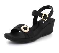 AARZ LONDON Womens Wedge Sandals Adjustable Strap Diamante Buckle Comfortable Slip-On Casual Office Daily Wear Cushioned Lightweight Ladies Black Shoes Size 5 UK 38 EU