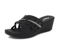 AARZ LONDON Womens Wedge Sandals Diamante Straps Comfortable Slip-On Open Toe Cushion Footbed Lightweight Elegant Criss-Cross Ladies Black Shoes Size 6 UK 39 EU