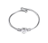 aaSccex 26 Letters Stainless Steel Wire Bracelet Heart Shaped Bracelet Necklace Poland (C, One Size)