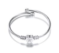 aaSccex 26 Letters Stainless Steel Wire Bracelet Heart Shaped Bracelet Necklace Poland (M, One Size)