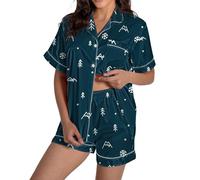 aaSccex Women Cotton Pyjamas For Shorts Homewear Sets For Ladies Loungewear Pyjamas Pjs Sets Long Sleeve Ladies Loungewear Uk Track Suit Set Shorts Nightwear Set Navy